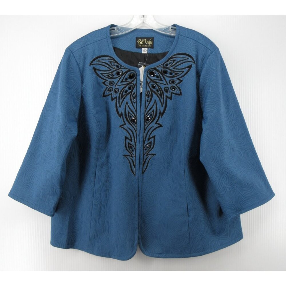 Bob Mackie Jacket 2X Plus Wearable Art Jacquard Floral Beaded NEW